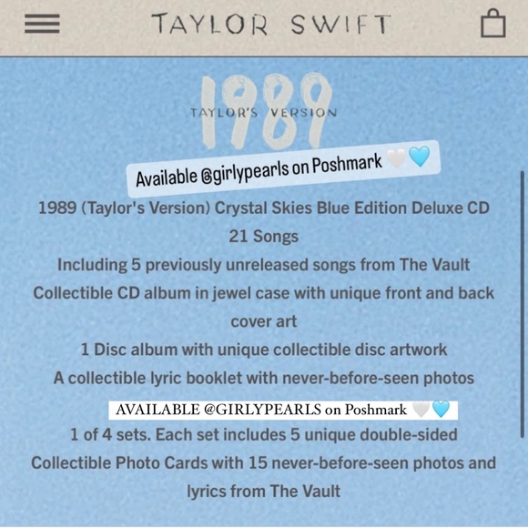 Taylor Swift 1989 (Taylor's Version) Crystal Skies Blue Edition Deluxe CD NEW - Picture 5 of 9